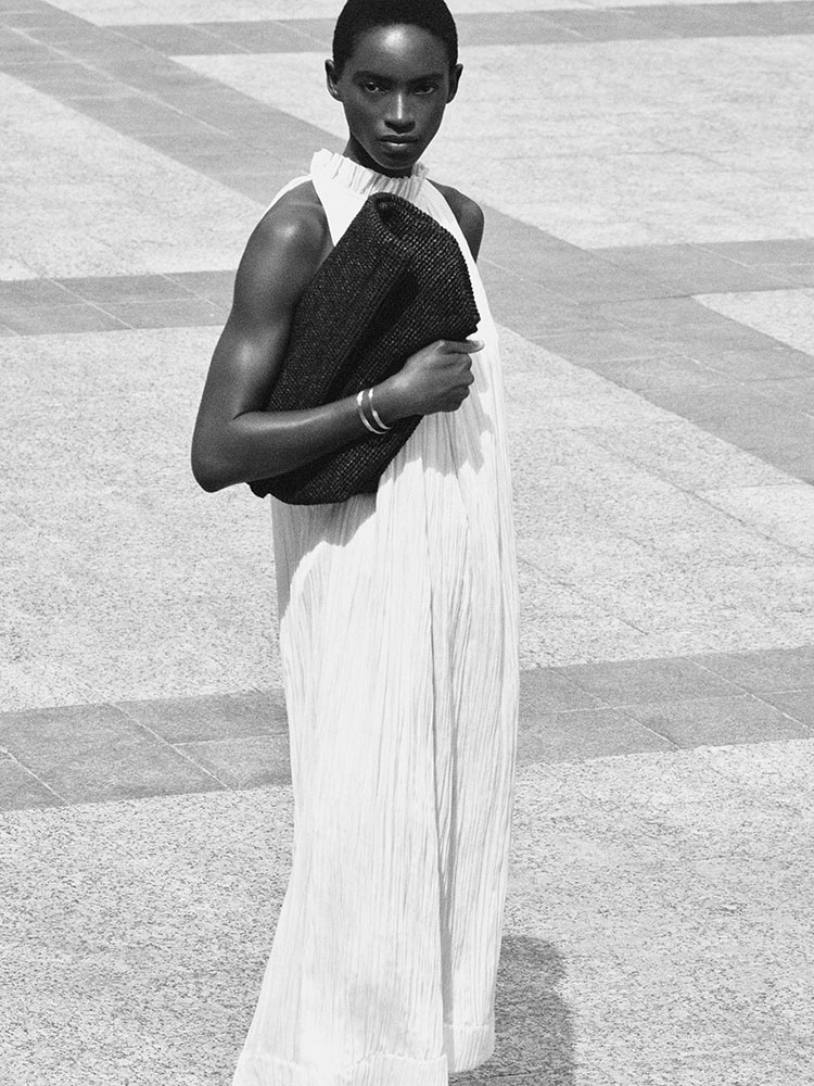 シワ加工サテン ミディワンピース